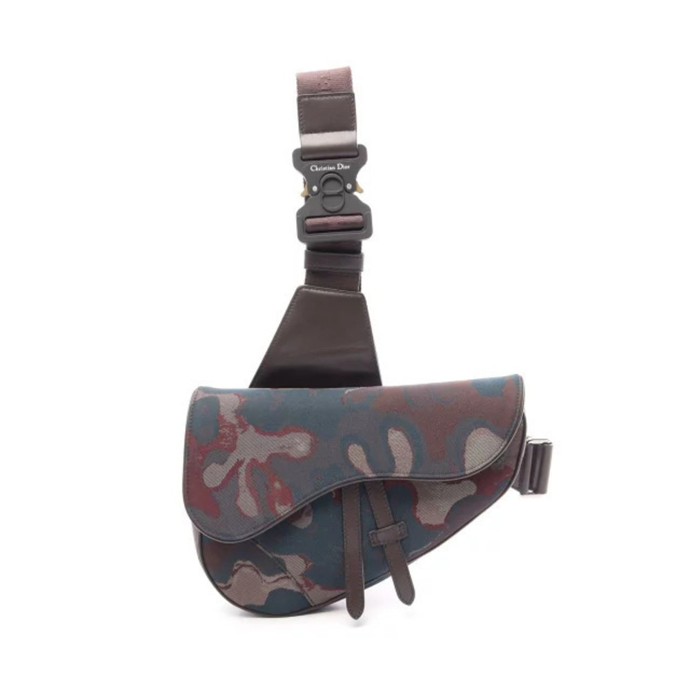 Christian Dior PETER DOIG Saddle Bag Waist Body Canvas Leather Brown Multicolor